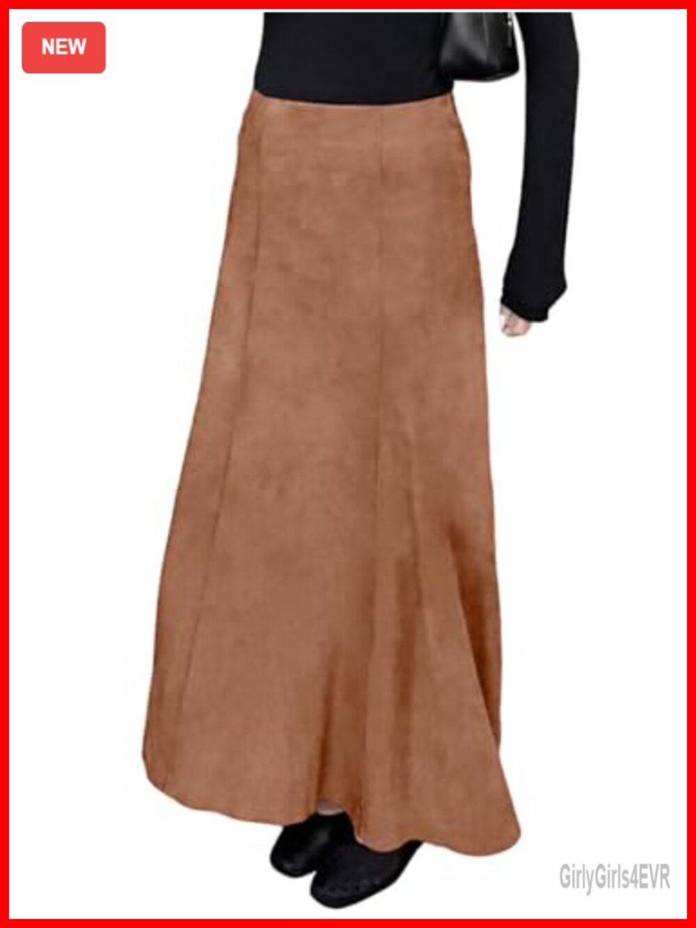 Faux Suede Maxi Skirt High Waist A Line Elegant Wear to Work